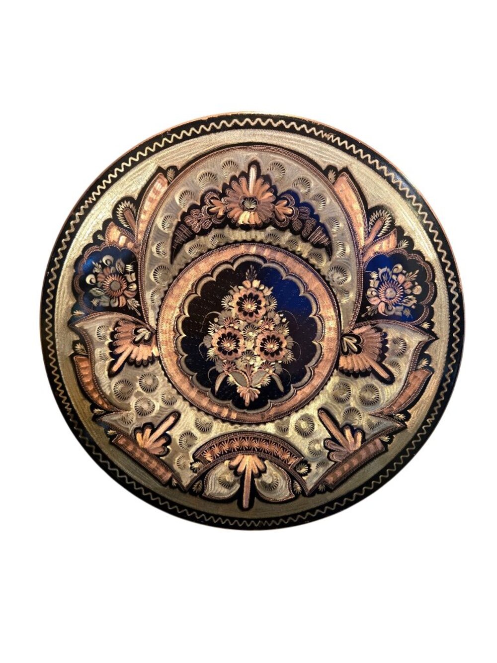 Vintage Turkish Copper Etched Artisan Hand Made Tray Wall Decor